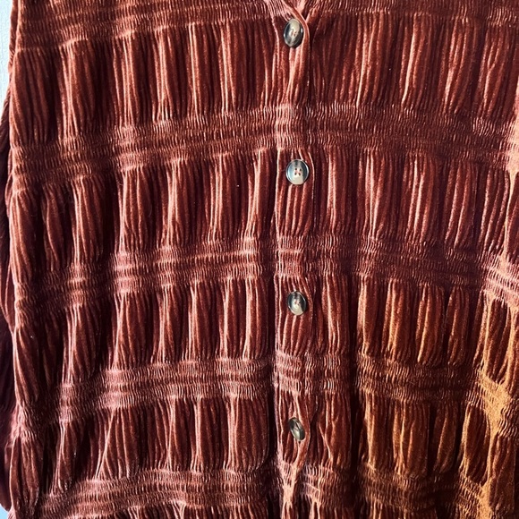 THML Brown Solid Color Textured Velvet Button Up Shirt Size M - Picture 3 of 5